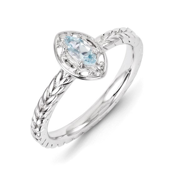 Sterling Silver Stackable Expressions Aquamarine Marquise Ring- Sparkle & Jade-SparkleAndJade.com 