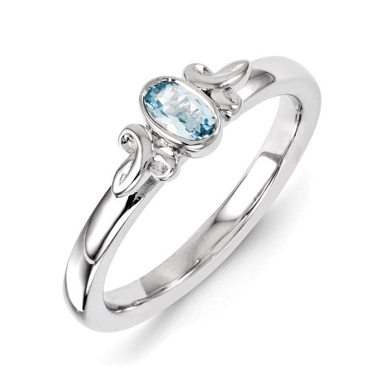 Sterling Silver Stackable Expressions Aquamarine Oval Ring- Sparkle & Jade-SparkleAndJade.com 