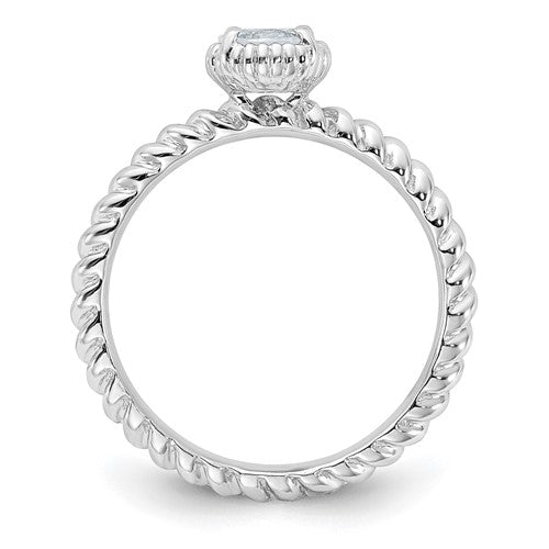 Sterling Silver Stackable Expressions Aquamarine Round Ring- Sparkle & Jade-SparkleAndJade.com 