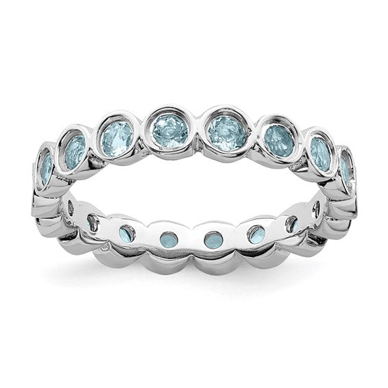 Sterling Silver Stackable Expressions Bezel Light Aquamarine Eternity Ring- Sparkle & Jade-SparkleAndJade.com 