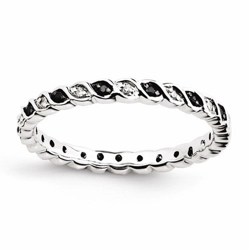 Sterling Silver Stackable Expressions Black And White Diamond Twist Eternity Ring- Sparkle & Jade-SparkleAndJade.com 