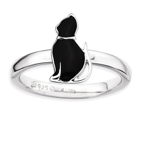Sterling Silver Stackable Expressions Black Enameled Cat Ring- Sparkle & Jade-SparkleAndJade.com 