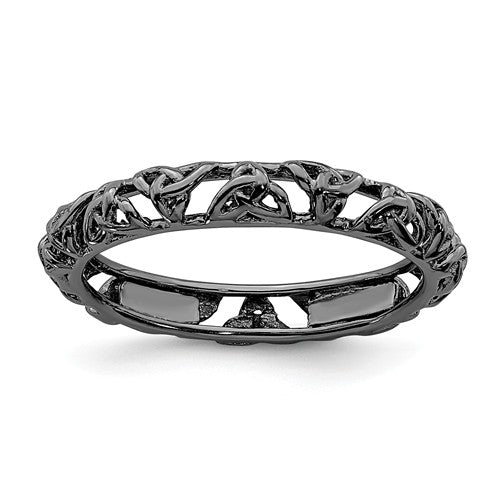 Sterling Silver Stackable Expressions Black Plated Celtic Knot Ring