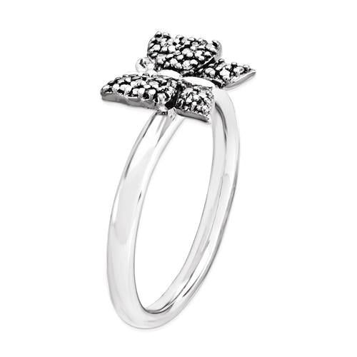 Sterling Silver Stackable Expressions Black Plated Diamond Butterfly Ring- Sparkle & Jade-SparkleAndJade.com 