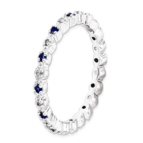 Sterling Silver Stackable Expressions Blue Sapphire & Diamond Alternating Eternity Ring- Sparkle & Jade-SparkleAndJade.com 