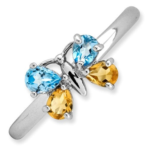 Sterling Silver Stackable Expressions Blue Topaz & Citrine Butterfly Ring- Sparkle & Jade-SparkleAndJade.com 