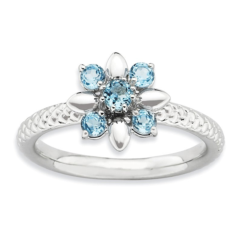 Sterling Silver Stackable Expressions Blue Topaz Flower Ring- Sparkle & Jade-SparkleAndJade.com 