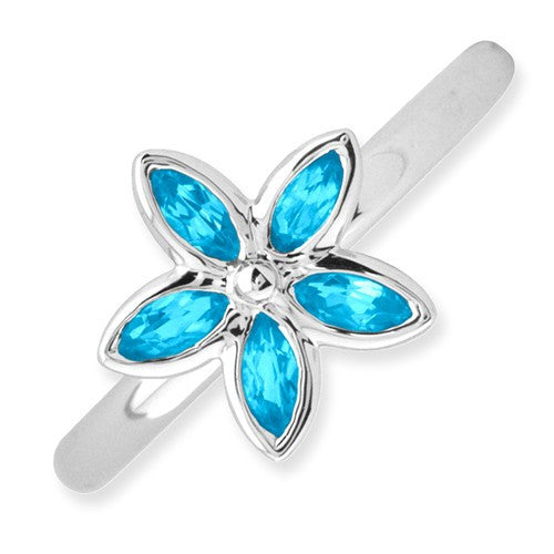 Sterling Silver Stackable Expressions Blue Topaz Flower Ring- Sparkle & Jade-SparkleAndJade.com 