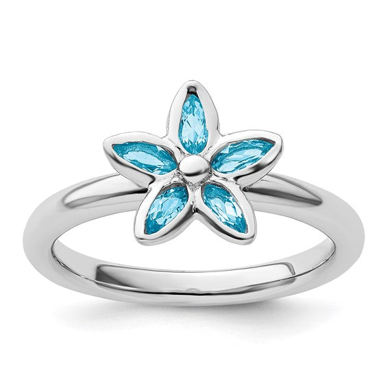 Sterling Silver Stackable Expressions Blue Topaz Flower Ring- Sparkle & Jade-SparkleAndJade.com 