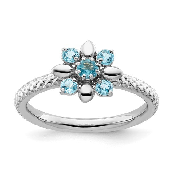 Sterling Silver Stackable Expressions Blue Topaz Flower Ring