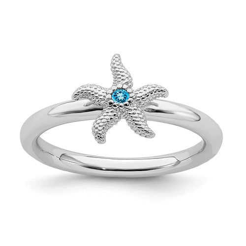 Sterling Silver Stackable Expressions Blue Topaz Starfish Ring- Sparkle & Jade-SparkleAndJade.com 