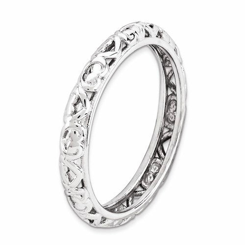 Sterling Silver Stackable Expressions Carved Hearts Eternity Ring- Sparkle & Jade-SparkleAndJade.com 