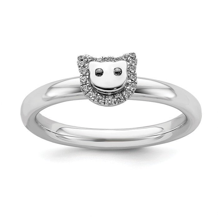 Sterling Silver Stackable Expressions Cat Diamond Ring- Sparkle & Jade-SparkleAndJade.com 