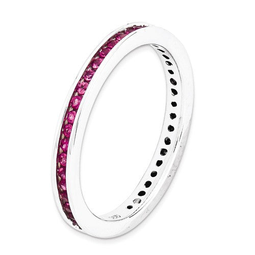 Sterling Silver Stackable Expressions Channel Set Created Ruby Eternity Ring- Sparkle & Jade-SparkleAndJade.com 