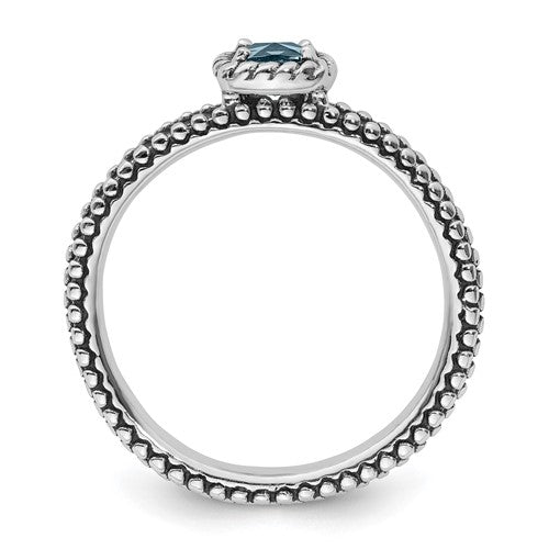 Sterling Silver Stackable Expressions Checker-Cut Light Aquamarine Antiqued Ring- Sparkle & Jade-SparkleAndJade.com 