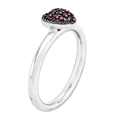 Sterling Silver Stackable Expressions Cr Ruby Heart Ring- Sparkle & Jade-SparkleAndJade.com 