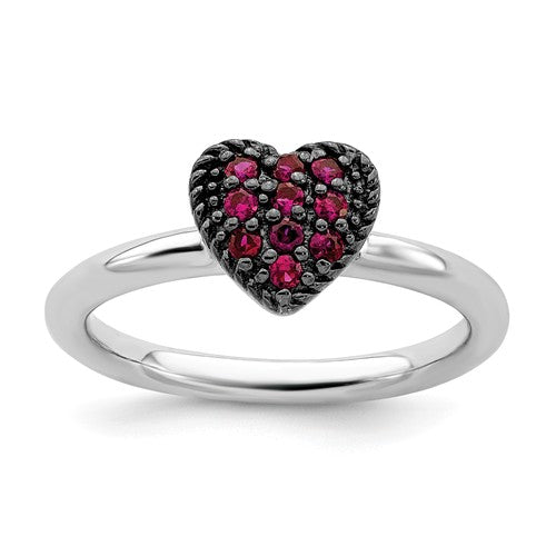 Sterling Silver Stackable Expressions Cr Ruby Heart Ring- Sparkle & Jade-SparkleAndJade.com 