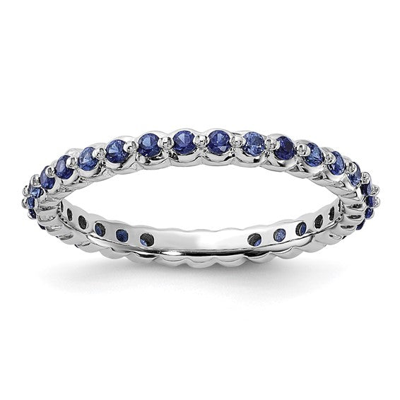 Sterling Silver Stackable Expressions Created Blue Sapphire Eternity Ring- Sparkle & Jade-SparkleAndJade.com 