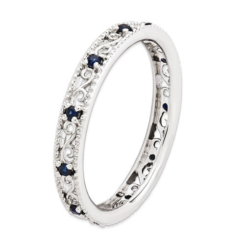 Sterling Silver Stackable Expressions Blue Sapphire Filigree Ring