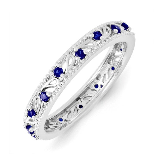 Sterling Silver Stackable Expressions Created Blue Sapphire Filigree Ring- Sparkle & Jade-SparkleAndJade.com 