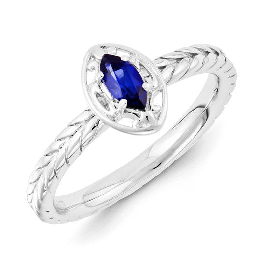 Sterling Silver Stackable Expressions Created Blue Sapphire Marquise Ring- Sparkle & Jade-SparkleAndJade.com 