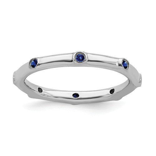 Sterling Silver Stackable Expressions Created Blue Sapphire Ring- Sparkle & Jade-SparkleAndJade.com 