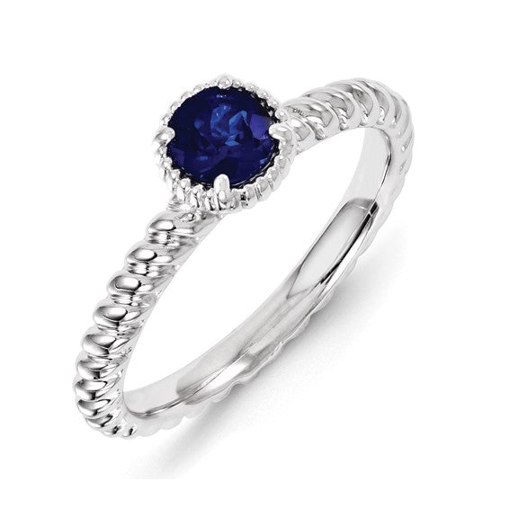 Sterling Silver Stackable Expressions Blue Sapphire Round Ring