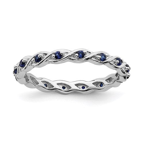 Sterling Silver Stackable Expressions Created Blue Sapphire Twist Eternity Ring- Sparkle & Jade-SparkleAndJade.com 