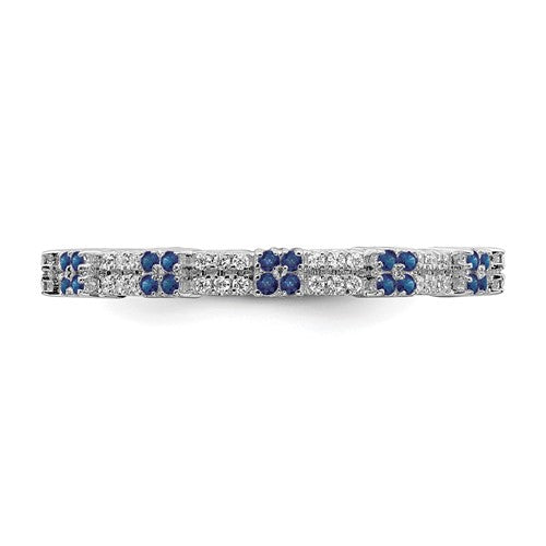 Sterling Silver Stackable Expressions Created Blue Sapphire and Diamond Ring- Sparkle & Jade-SparkleAndJade.com 