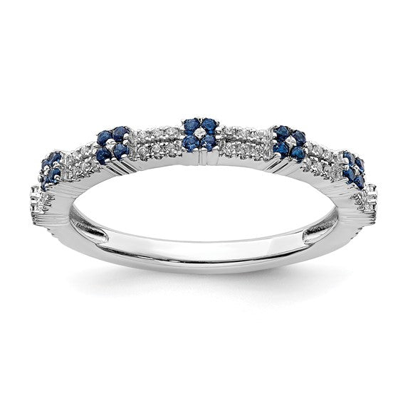 Sterling Silver Stackable Expressions Created Blue Sapphire and Diamond Ring- Sparkle & Jade-SparkleAndJade.com 
