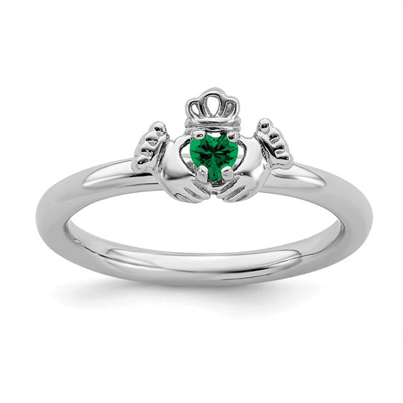Sterling Silver Stackable Expressions Created Emerald Claddagh Ring- Sparkle & Jade-SparkleAndJade.com 