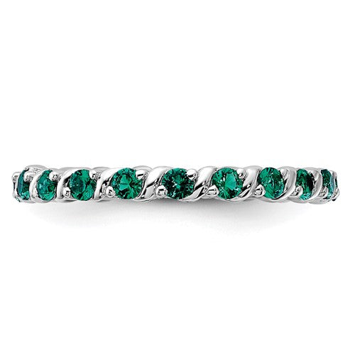 Sterling Silver Stackable Expressions Created Emerald Eternity Ring- Sparkle & Jade-SparkleAndJade.com 