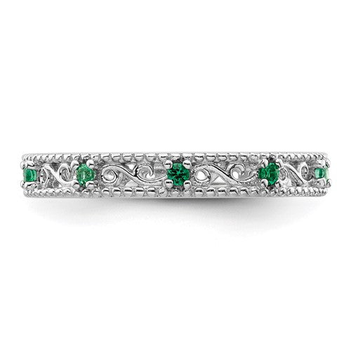 Sterling Silver Stackable Expressions Created Emerald Filigree Ring- Sparkle & Jade-SparkleAndJade.com 