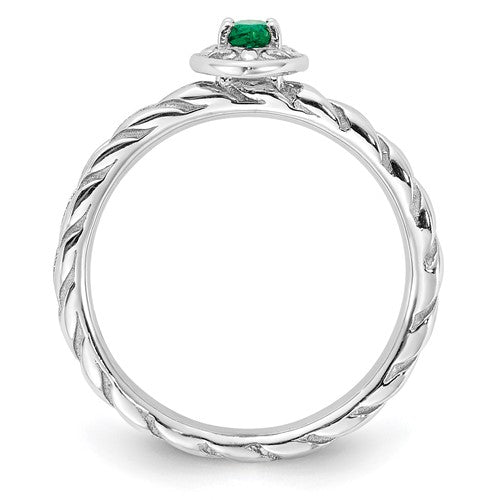 Sterling Silver Stackable Expressions Created Emerald Marquise Ring- Sparkle & Jade-SparkleAndJade.com 