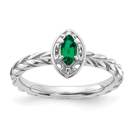 Sterling Silver Stackable Expressions Created Emerald Marquise Ring- Sparkle & Jade-SparkleAndJade.com 