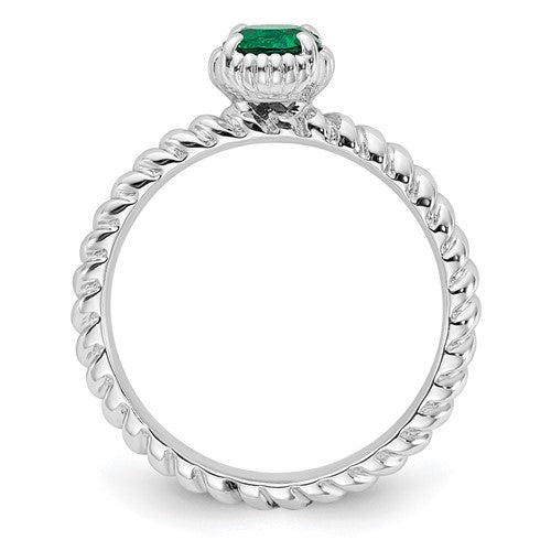 Sterling Silver Stackable Expressions Created Emerald Round Ring- Sparkle & Jade-SparkleAndJade.com 