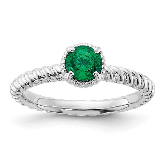 Sterling Silver Stackable Expressions Created Emerald Round Ring- Sparkle & Jade-SparkleAndJade.com 