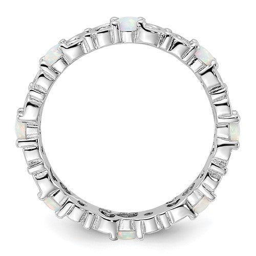 Sterling Silver Stackable Expressions Created Opal Carved Filigree Ring- Sparkle & Jade-SparkleAndJade.com 