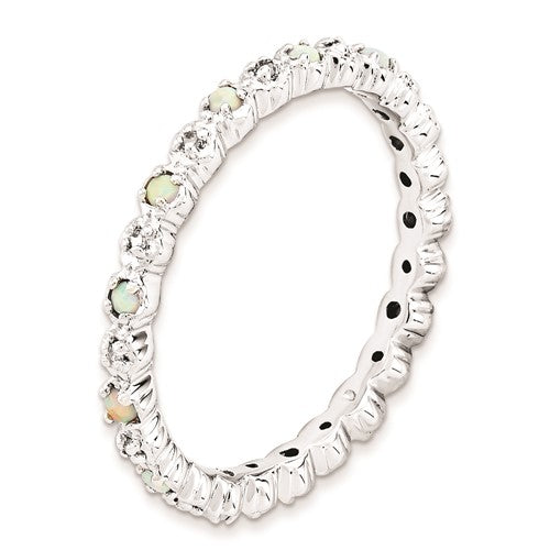 Sterling Silver Stackable Expressions Created Opal & Diamond Eternity Ring- Sparkle & Jade-SparkleAndJade.com 