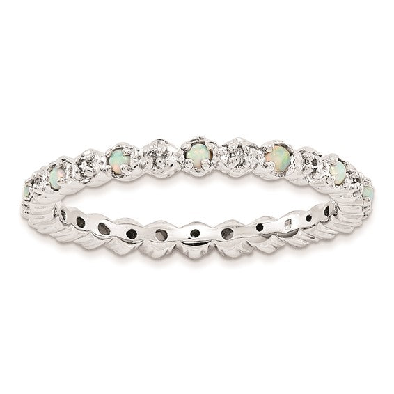 Sterling Silver Stackable Expressions Created Opal & Diamond Eternity Ring- Sparkle & Jade-SparkleAndJade.com 