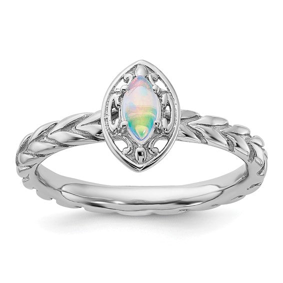 Sterling Silver Stackable Expressions Created Opal Marquise Ring- Sparkle & Jade-SparkleAndJade.com 