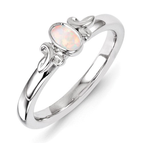 Sterling Silver Stackable Expressions Created Opal Oval Ring- Sparkle & Jade-SparkleAndJade.com 