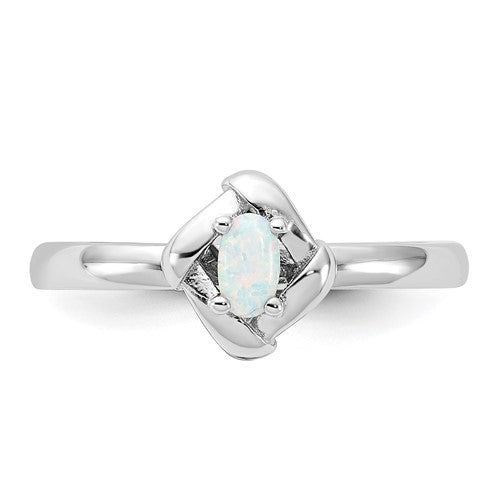 Sterling Silver Stackable Expressions Created Opal Oval Ring- Sparkle & Jade-SparkleAndJade.com 