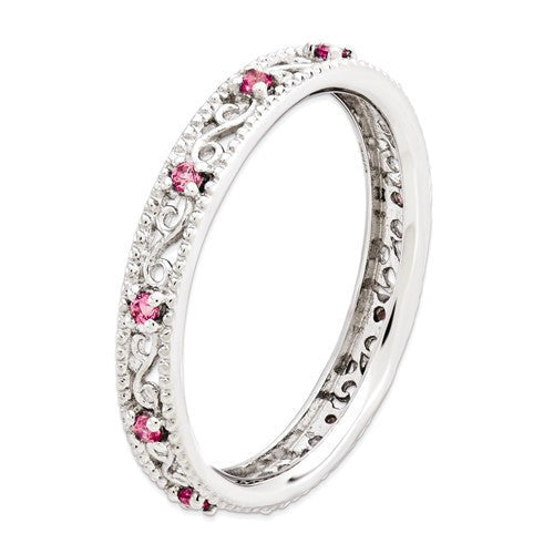 Sterling Silver Stackable Expressions Created Pink Sapphire Filigree Ring- Sparkle & Jade-SparkleAndJade.com 