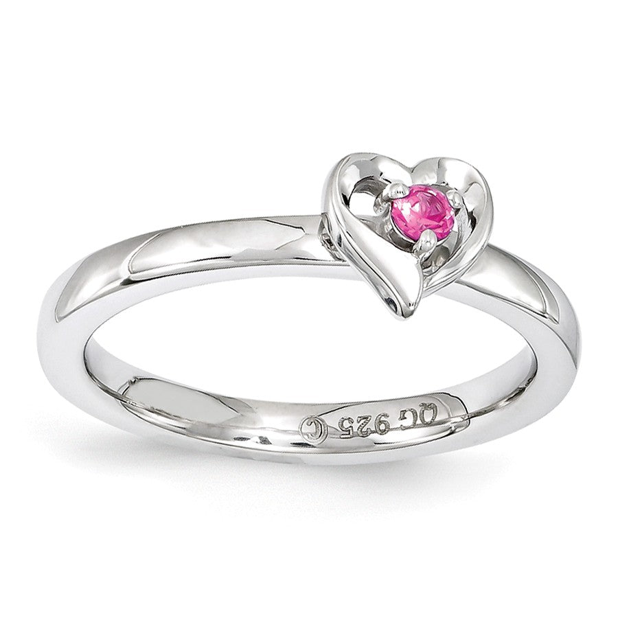 Sterling Silver Stackable Expressions Created Pink Sapphire Heart Ring- Sparkle & Jade-SparkleAndJade.com 