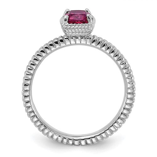 Sterling Silver Stackable Expressions Created Ruby Cushion Ring- Sparkle & Jade-SparkleAndJade.com 