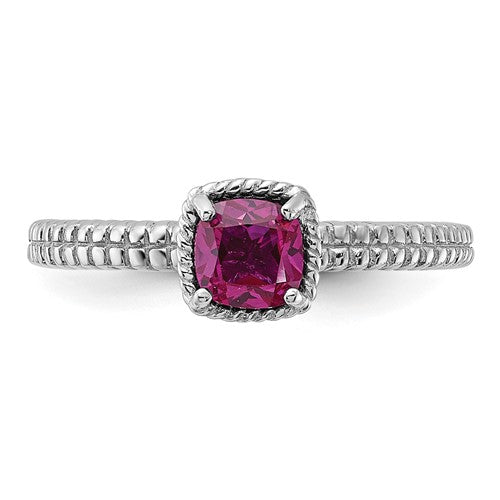 Sterling Silver Stackable Expressions Created Ruby Cushion Ring- Sparkle & Jade-SparkleAndJade.com 