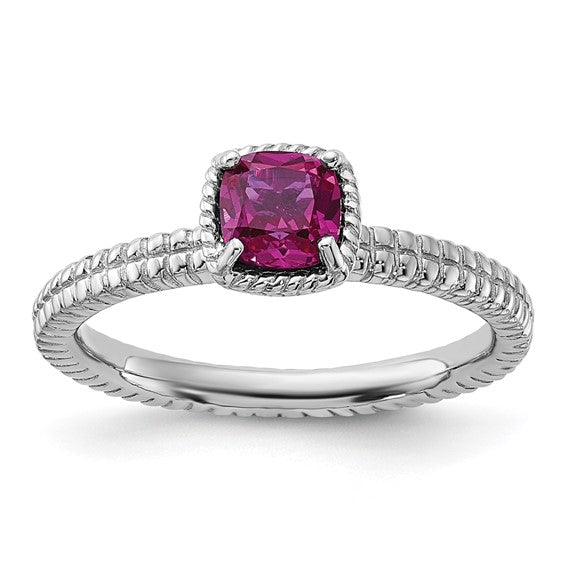 Sterling Silver Stackable Expressions Created Ruby Cushion Ring