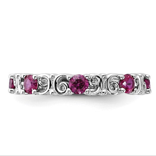 Sterling Silver Stackable Expressions Created Ruby Filigree Ring- Sparkle & Jade-SparkleAndJade.com 