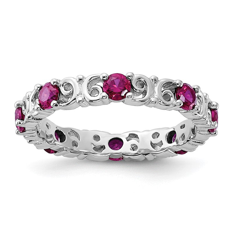 Sterling Silver Stackable Expressions Created Ruby Filigree Ring- Sparkle & Jade-SparkleAndJade.com 